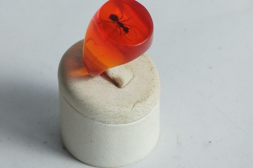 Bague résine ambre - , inclusion