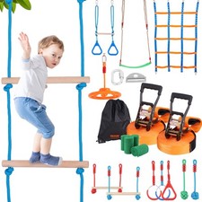 VEVOR Parcours d’Obstacles Ninja pour Enfants Slackline 2x15,24 m 12 Obstacles