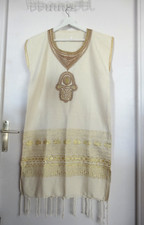 Tee-shirt Robe courte blanche Haut Main Fathma Coton Brodé doré Vintage Djellaba