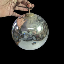 Ancienne boule / ornement de Noël ronde en verre 6" argentée ancienne origina...