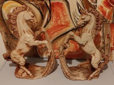 Grande Paire De STATUEs De Chevaux En résine signé Giannetti 35 Cm Italie 