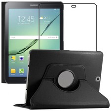 Coque Samsung Galaxy Tab S2 9.7 Housse Etui Rotatif 360 + VERRE Trempé, Noir