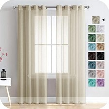 MRTREES Rideau Voilage 140x230 Oeillets Rideau Salon Transparent Beige Chambre