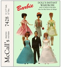 7428 PATRON MATTEL McCALL'S VINTAGE ANNEE 60 GARDE ROBE 6 CREATIONS   BARBIE