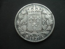 Pièce 5 Francs 1827 A France Charles X   Argent  TTB