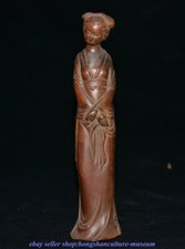 7.6" Old China Boxwood Wood Carved Dynatsy Palace Beauty Woman Stand Statue