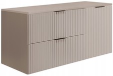 Meuble sous-lavabo suspendu FLOW 100 cm façade rainurée beige