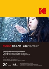 KODAK Fine Art Paper - Papier Photo Mat, Pack de 20 Feuilles, 340g/m², Format A4