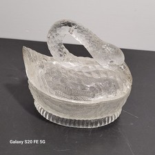 Boite Cygne Verre Presse Moulé Ancien