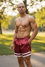 Xara 90s Super Rare Vintage Nylon Glanz Football Short Bordeaux Blanc Soyeux M