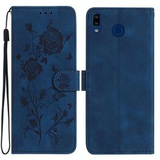 Étui cuir motif fleur rose