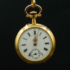 O946 - Montre de Col SG , Or jaune 18K, Décor 6 Diamants, Poinçon Tête de Cheval