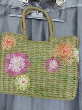 petit panier en paille tressé 27x22x10cm hauteur anses 15 cm tbé