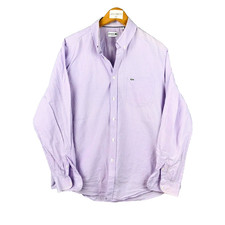 Lacoste Chemise Homme 43 Violette Carreaux Vichy Manches Longues Coupe Classique