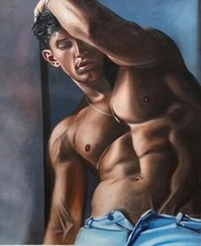 tableau peinture originale huile sur toile homme nu intégrale /gay male painting