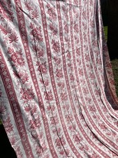 Pretty Antique French 1900s Raspberry Cream Toile Florals Cotton Fabric 9 x 5 ft