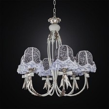 Lustre Shabby Chic Fer Forgé Crème Et Feuille Or A 6 Lumières Bga