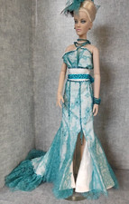 Doll Tonner Ellowyne Wilde Tyler  outfit  only Robe soie dentelle turquoise Ooak