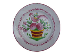 Assiette decor coq panier fleuri Luneville 19eme les islettes