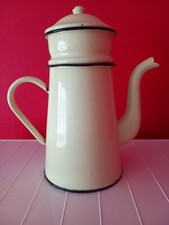 Très belle CAFETIERE EMAILLÉE ANCIENNE JAUNE FILTRE années 1940 Deco Vintage