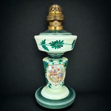 Lampe pétrole ancienne opaline verte L&B émaillée vintage breveté – sans verre