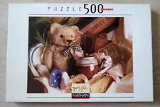 Puzzle 500 pièces Nathan photo d'ours en peluche ruban bleu vichy théière raphia