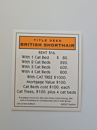 2006 monopoly cat lover - cat,