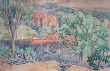 Aquarelle sign Jean Peské Peintre Russe Polonais Paysage du Midi Mas Provence