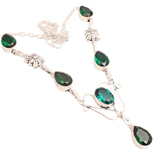 Collier En Pierre Précieuse Quartz Vert En Argent Plaqué Fait Main Cadeau 20 G