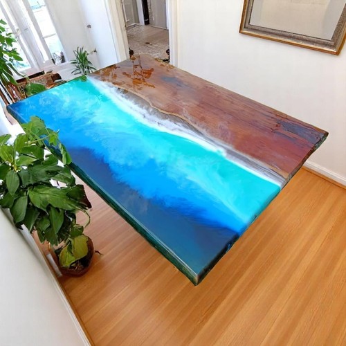 Blue epoxy river table - river,