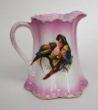 Crémier En Porcelaine ANTIQUE Non Signé PERRUCHES Rose 5"