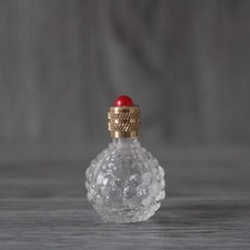 Miniature de parfum vide, bouteille en verre de forme boule picot, couleur rouge