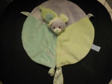 Doudou plat rond souris vert