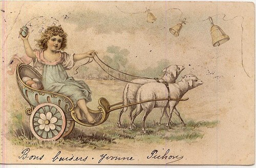Paques fillette tirée par des - fillette,