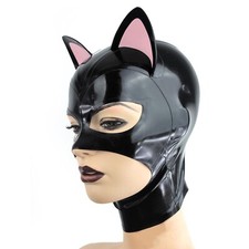 Masque en caoutchouc ouvert menton capuche latex catwoman catsuit clubwear fétic
