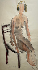 EROTICA Femme Chaise AQUARELLE Dessin CESAR BOLLETTI Erotique CURIOSA XX°