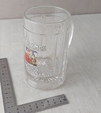 Ancienne chope à bière émaillée, en verre, bière Amos Metz