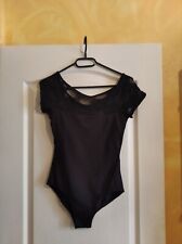 Body noir encolure dentelle manches courtes "PLUME" taille M.