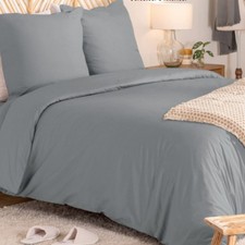 Parure de Lit 3 Pièces "Percale" 260x240cm Gris