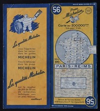 Carte MICHELIN 56 PARIS REIMS 1952 Guide Bibendum pneu tyre map