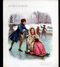AU BON MARCHE / GRANDE CHROMO / TRAINEAU-LUGE sur LAC gelé période REGENCE