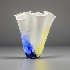 Grand Vase Verre Vintage Forme Mouchoir 80s Style Murano H28cm Bon État