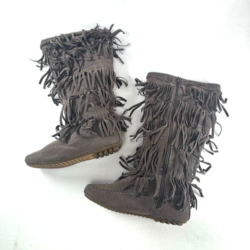 Fringe suede boots mid calf - fringe,