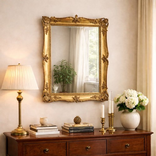Miroir ancien bois gravé - miroir,