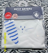C/ DOUDOU PETIT BATEAU LAPIN BLANC RAYE BLEU PLAT TOUT COTON 100% NEUF 4 DISPO