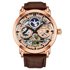 Stuhrling 3924 3 Anatol Automatique Squelette Double Heure Am/Pm Cuir Montre