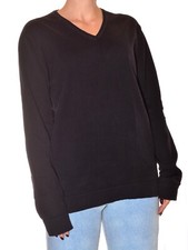 Pull homme noir uni Brice col V manches longues taille L en coton