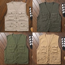 Hommes Haut Gilet Pêcheur Manteau Multi Poches Randonnée Pêche Décontracté