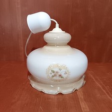 Magnifique Lustre En Opaline,Blanc Et Beige, Floral, Années 1950, Vintage