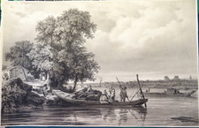 Edmond TUDOT (1805-1861) LITHO XIX° VUE MOULINS ALLIER RIVIERE BATEAU PAYSAGE